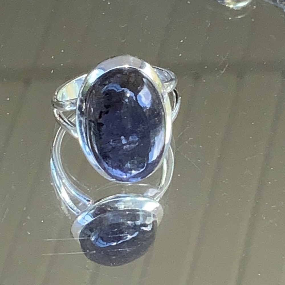 NATURAL SUNSTONE IN IOLITE 925 STERLING SILVER RING, SIZE 7